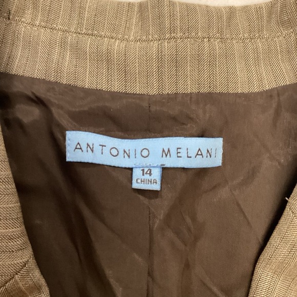 Antonio Melani Blazer Jacket Two Button Career Business Size 14 Tan Striped - Picture 3 of 8